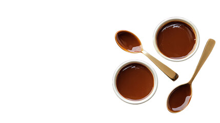 Set of caramel-flavored dessert sauce, top view --ar 16:9