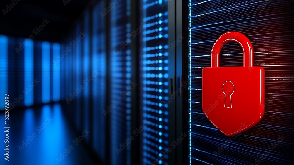 Poster red padlock on a digital background representing data security and protection in a modern technology