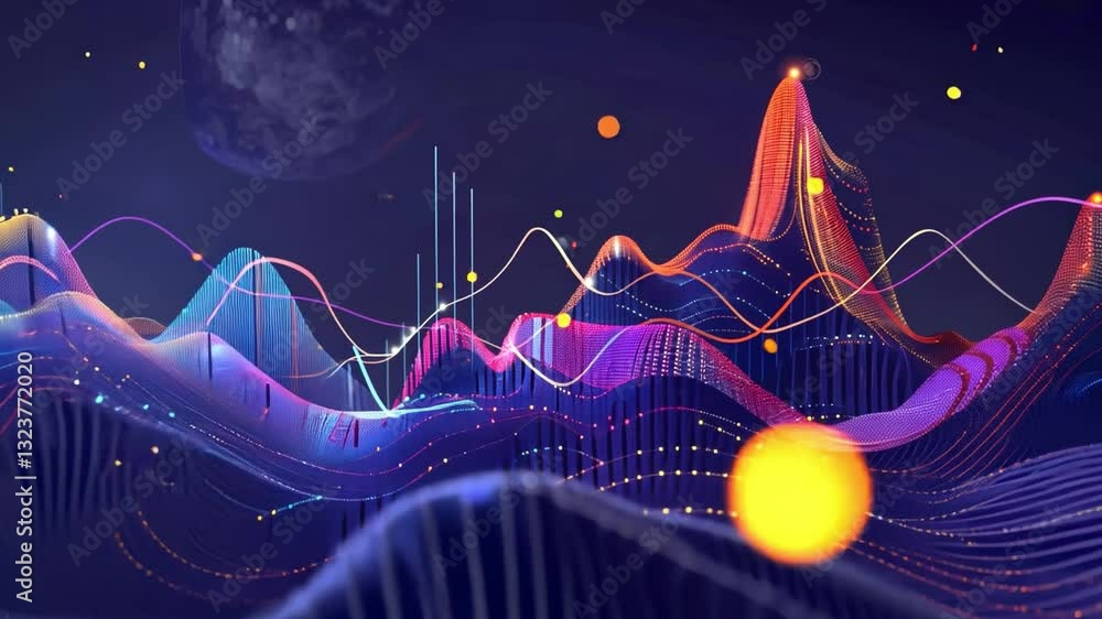 Poster vibrant digital landscape abstract colorful waves and data visualization in futuristic technology, d