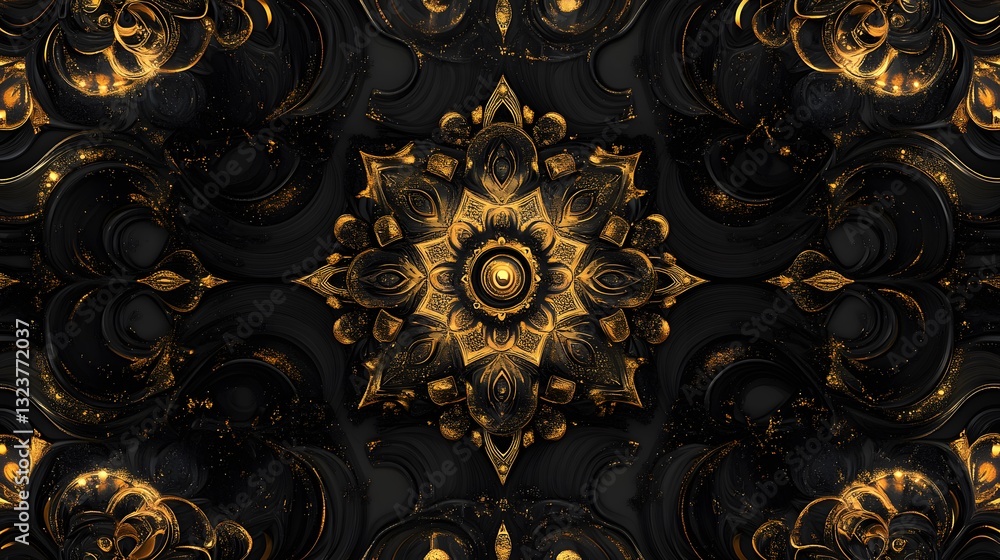 Poster intricate golden pattern on a dark and textured background design