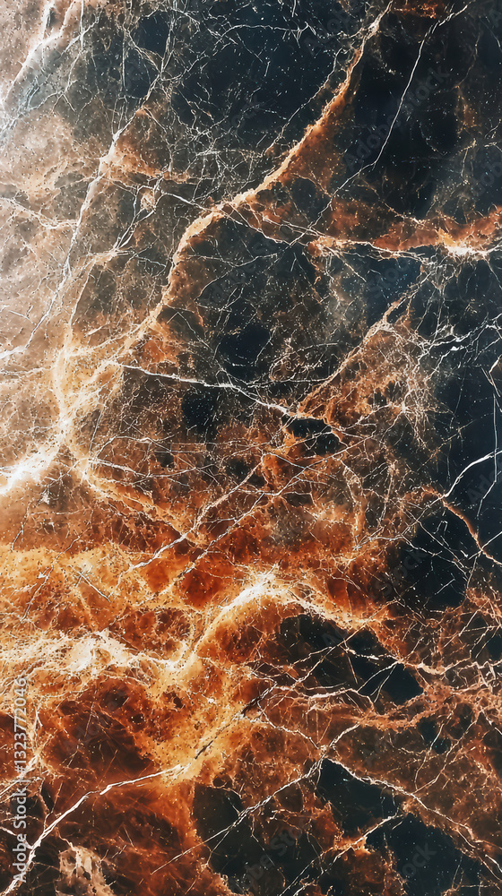 Aufkleber veins of fire: a close-up image of a marble surface. a captivating blend of fiery orange and deep gr