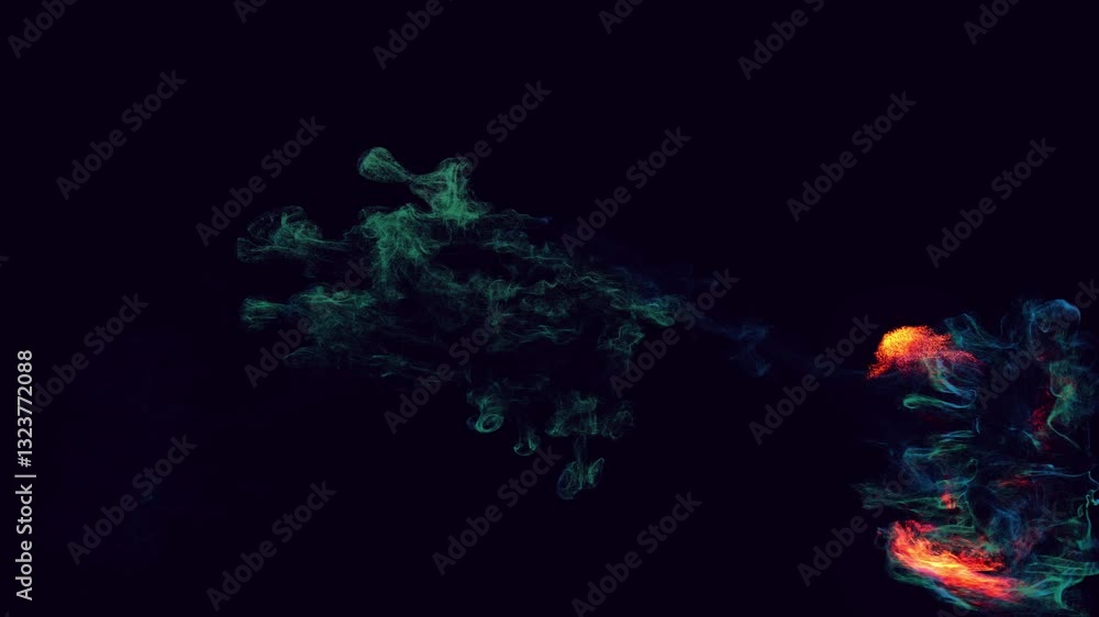 Poster colorful beautiful bg with lambent magic particles in room. glow particles spread like ink effect. l