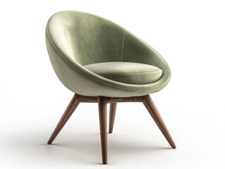 Modern olive green armchair on white background