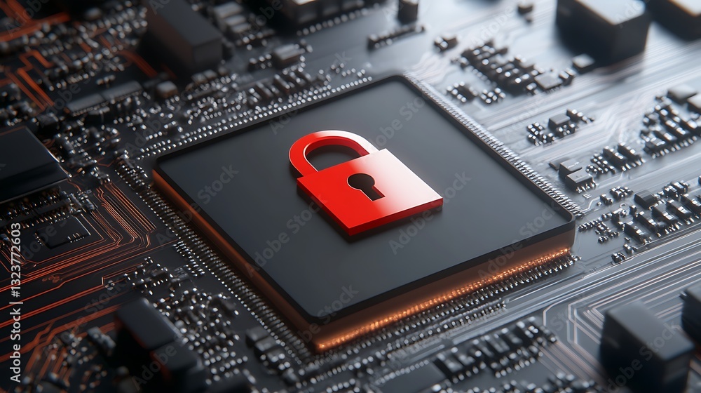 Aufkleber red padlock symbol on a circuit board reflecting digital security and data protection concept