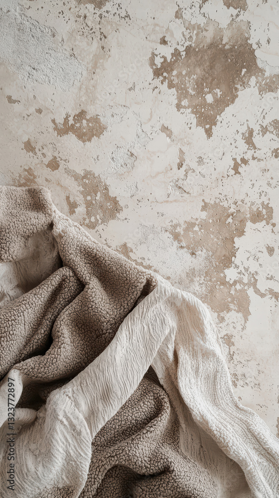 Aufkleber textured fabrics: a visually appealing composition features draped textured fabrics set against a wo