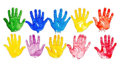 Obraz premium Set of colorful handprints with different paint --ar 16:9