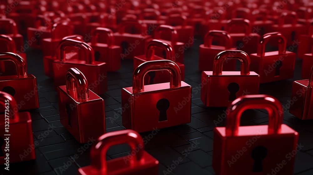 Aufkleber rows of glossy red locks representing security protection and data privacy in a digital world