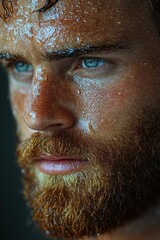 Obraz premium Muscular Man Showering in Bathroom Under Soft Light in Morning