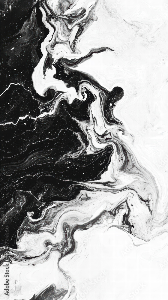 Poster ink fusion: black and white abstract: a captivating abstract composition, where the fluid dance of b