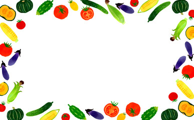 夏野菜のフレーム　和風のシンプルな手描きイラスト背景素材