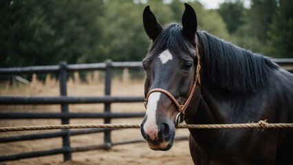 Naklejka premium Majestic horse portrait on misty fields