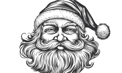 Santa claus face with hat and beard &ndash; linear icons set, vector.