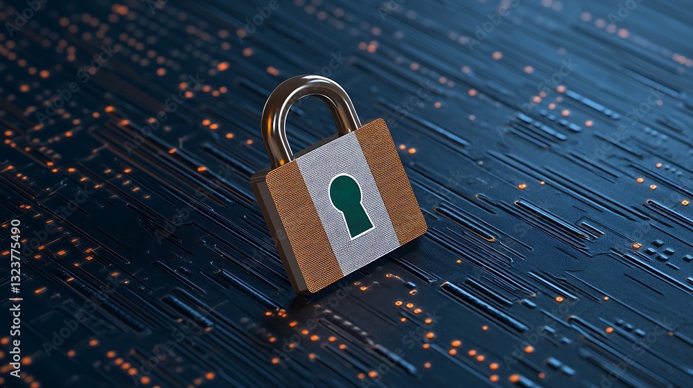 Poster secure padlock on digital background representing cybersecurity and data protection concepts