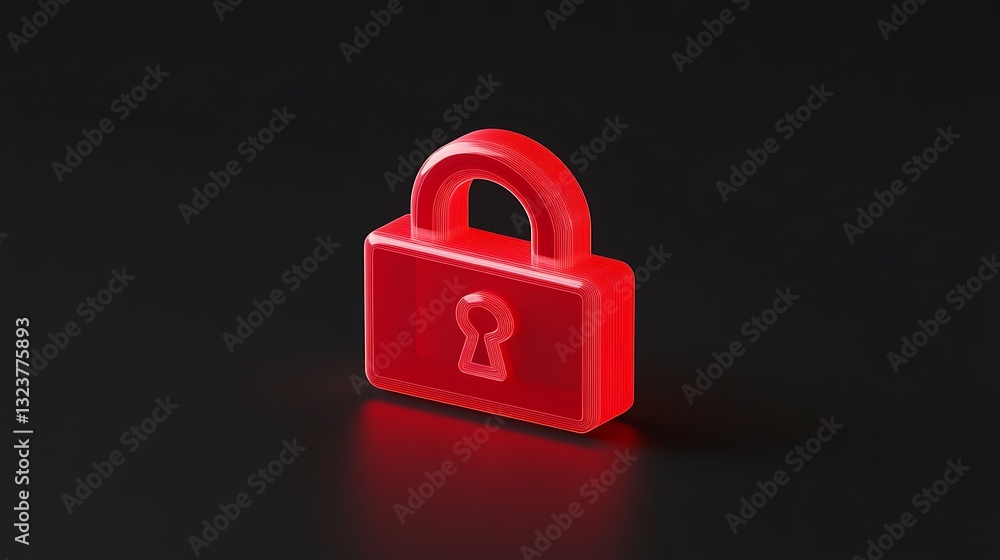 Poster transparent red lock icon isolated on black background symbolizing security and protection concepts