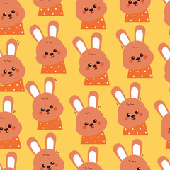 seamless pattern cute cartoon bunny with orange shirt. cute animal drawing for wallpaper, pattern, background