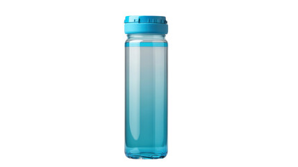 a reusable plastic water bottle with a blue cap isolated on white backgound