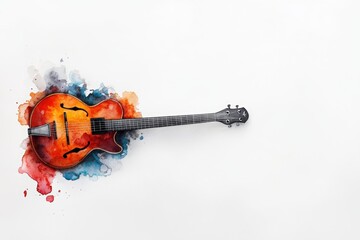 A vibrant watercolor illustration of an electric guitar, embodying creativity and musical passion against a clean backdrop.