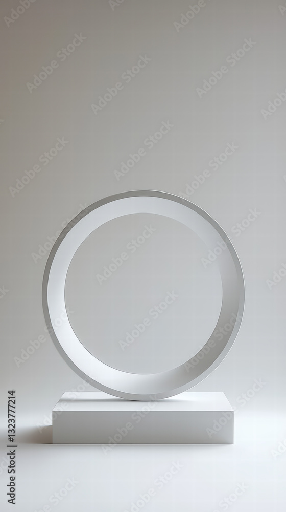 Poster minimalist geometry: a sleek, contemporary art installation features a pristine white circular form 