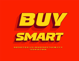 Vector Business slogan Buy Smart. Trendy Cool Font. Unique Bright 3D Alphabet Letters and Numbers set.