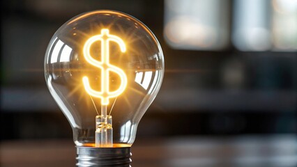 financial success freedom mindset concept. Illuminated light bulb with a dollar sign symbolizing financial ideas.