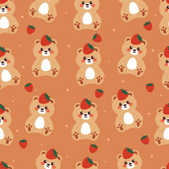 seamless pattern cute cartoon bear with strawberry. cute animal pattern for wallpaper, background and gift wrap paper