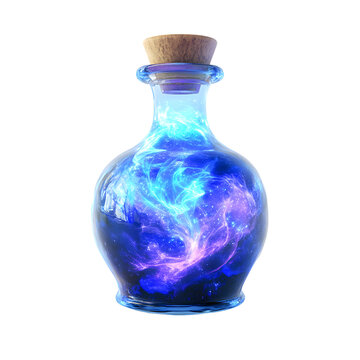 blue glowing magic potion isolated on transparent background