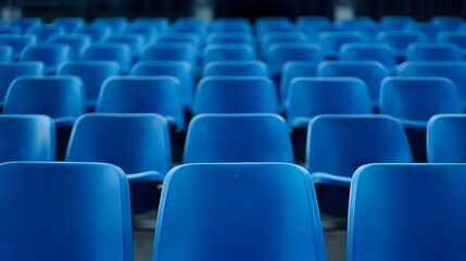 Naklejka premium Rows of empty blue seats in an auditorium setting