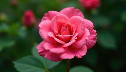 Obraz premium Pinkish-red flower with delicate petals unfolding, botanical, detail, bloom