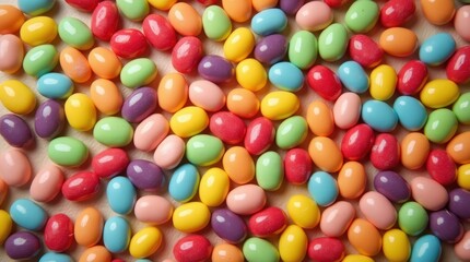 Obraz premium Colorful jelly beans scattered across a surface creating a vibrant display of candy