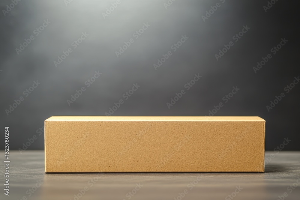 Poster minimalist display: a simple, rectangular cardboard box stands in stark contrast against a textured,