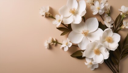 White Flowers Beige Matte. Subtle, calm floral on neutral beige. Serene, minimalist, timeless aesthetic