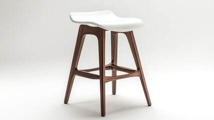 A sleek, contemporary bar stool, boasting a pristine white seat crafted from polished acrylic and sturdy wooden legs, seamlessly blending into any modern aesthetic.