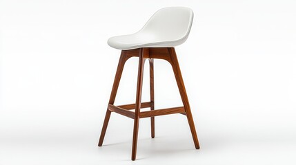 A sleek, contemporary bar stool, boasting a pristine white seat crafted from polished acrylic and sturdy wooden legs, seamlessly blending into any modern aesthetic.