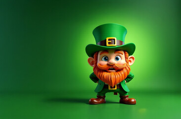 Card St. Patrick's Day with of leprechaun. Banner with space for the text. Selective focus, blurred background.