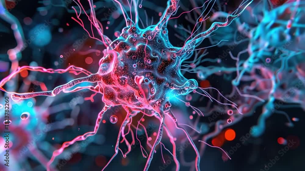 Poster vibrant and detailed illustration of neurons with glowing synapses showcasing complexity of neural n