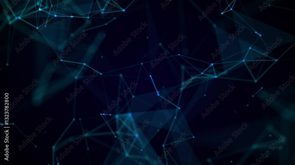 Wall mural abstract geometric background. triangles, dots and lines are connecting with shine. 3d 4k animation