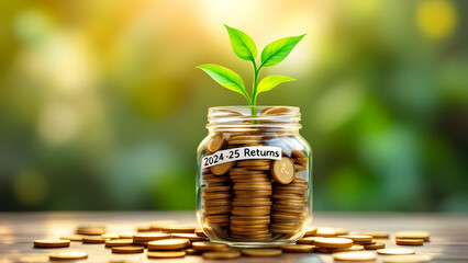 Financial Growth Concept: Projected 2024-25 Investment Returns with Savings and Wealth Expansion