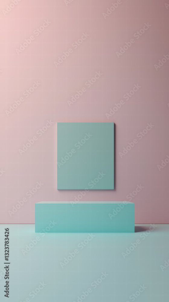 Poster geometric shapes: a minimalist composition showcasing a turquoise rectangular podium and a matching 