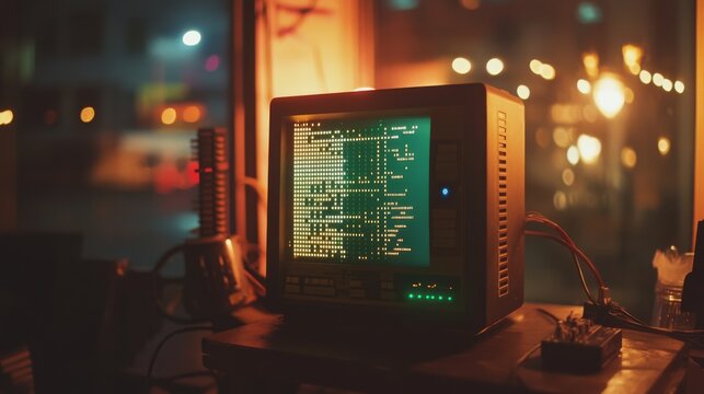 An old monitor displaying glowing code sits in a dim, warm-lit room, evoking nostalgia and tech evolution.
