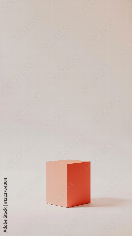 Aufkleber abstract cube composition: a striking orange cube casts a subtle shadow against a soft background, e