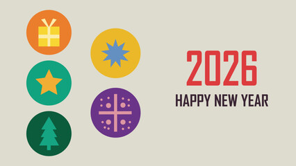 2026 Happy New Year design. Strong typography. Colorful. Happy new year 2026 design poster, Modern Flat Design Elements. Festive Ads, Web Poster, Flyers and Brochures, Greeting Cards, Covers