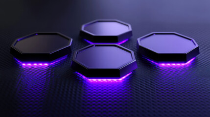 Colorful LED hexagons create an eye-catching arrangement on a dark surface during evening hours