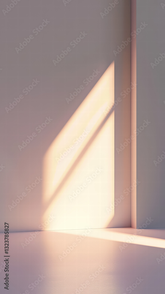 Poster light and shadow dance in a room: a minimalist and modern interior, where the geometry of the space 