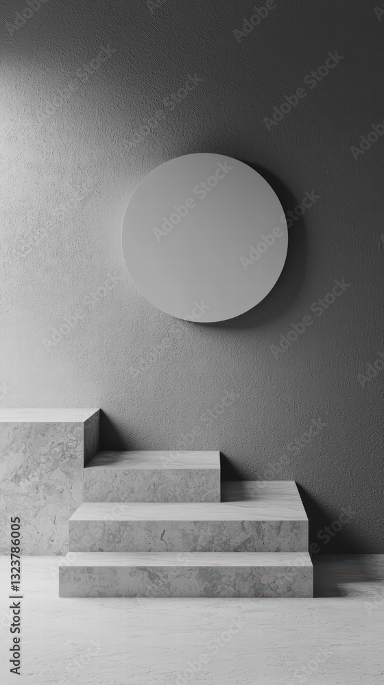 Poster minimalist podium for display: a striking, minimalist composition featuring a gray geometric podium,