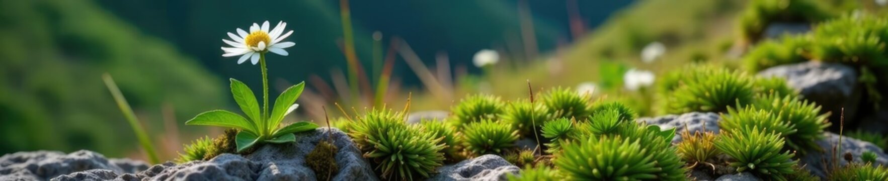 White Ligusticum scoticum flower on a rocky hillside, evergreen, wildflower, ligusticum scotium