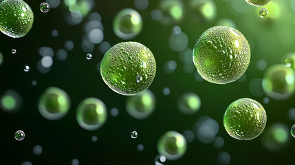 Floating green droplets with glowing details