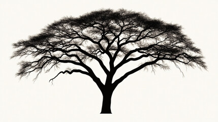 Obraz premium high contrast black silhouette of sprawling tree with intricate branches evokes sense of nature beauty and tranquility
