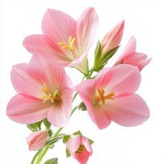 Delicate pink flowers with soft petals and green leaves, showcasing beauty and elegance in nature. Perfect for floral arrangements and decoration