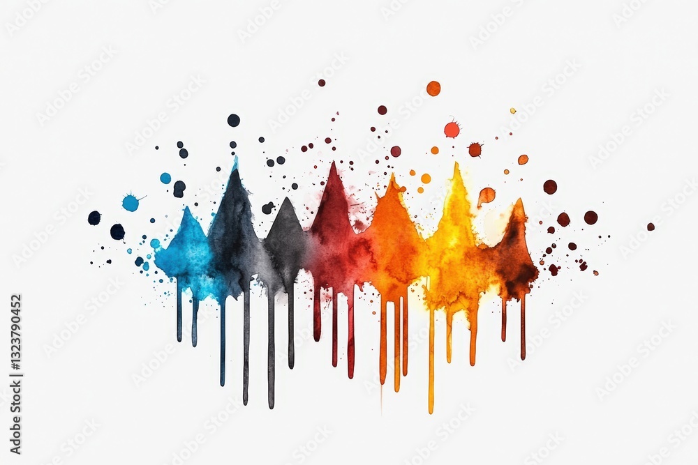 Poster a vibrant watercolor splash with drips in various colors, creating a dynamic and artistic backdrop f