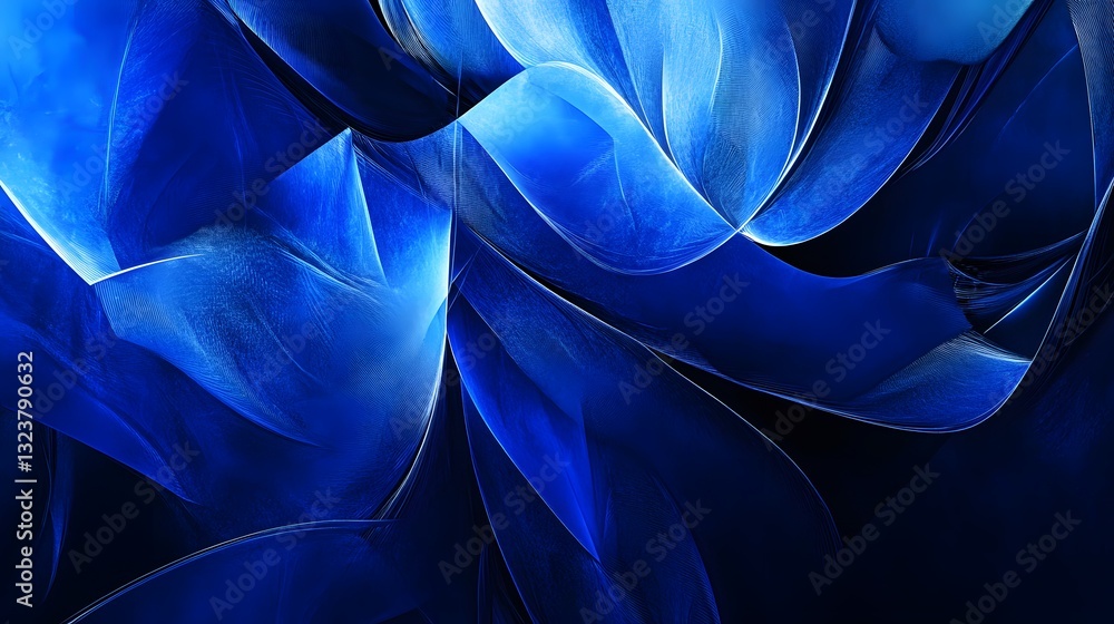 Poster layers of blue flowing abstract shapes with subtle gradients, delivering a serene and calming visual